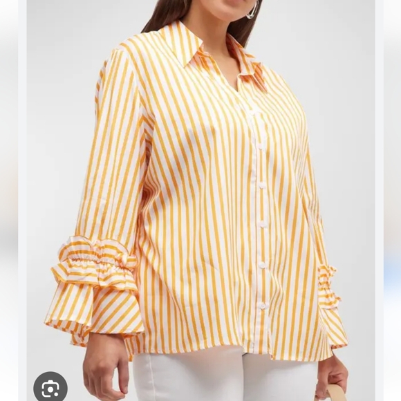 HARSHMAN selina striped ruffle-trim shirt $228 Merigold Stripes - Picture 2 of 4